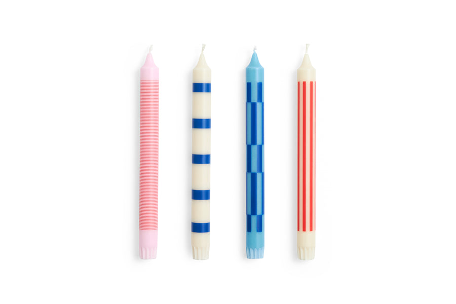 Pattern Candle / Set of 4 / Pink, Red and Blue Set