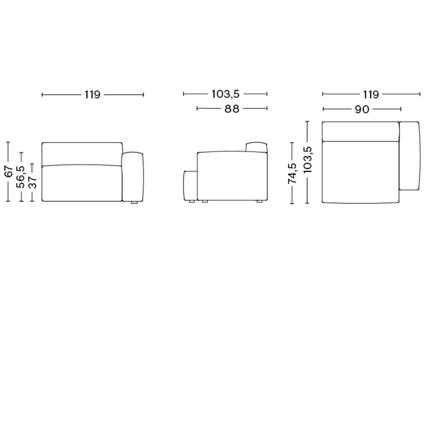 Mags Soft Module S1965 Low Armrest /  Wide Right End