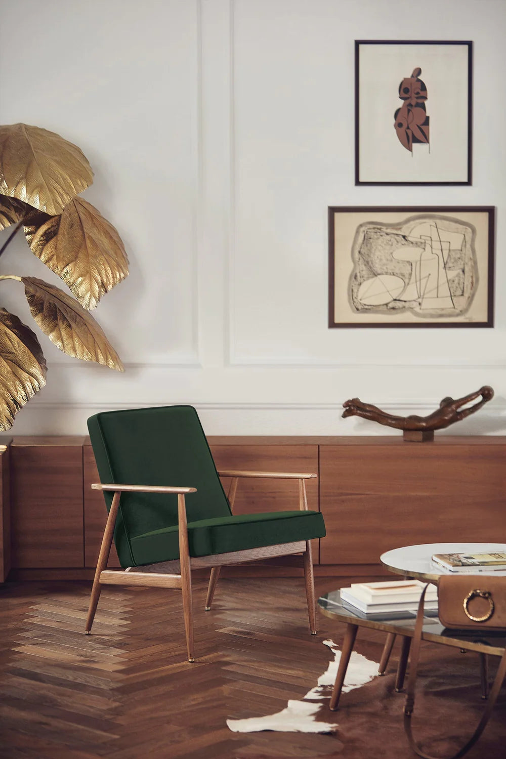 Fox Lounge Chair - in Velvet Bottle Green Fabric