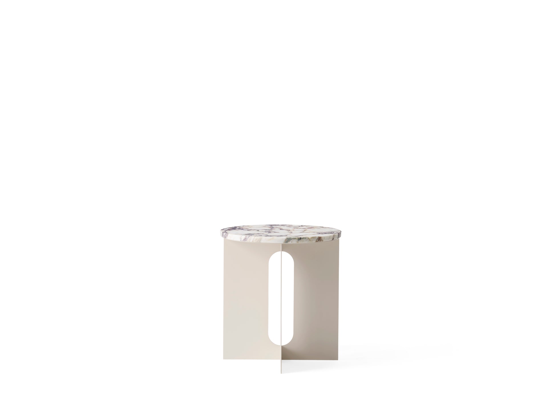 Androgyne Side Table Ø40cm, Ivory Steel, Calacatta Viola Marble