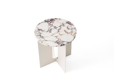 Androgyne Side Table Ø40cm, Ivory Steel, Calacatta Viola Marble