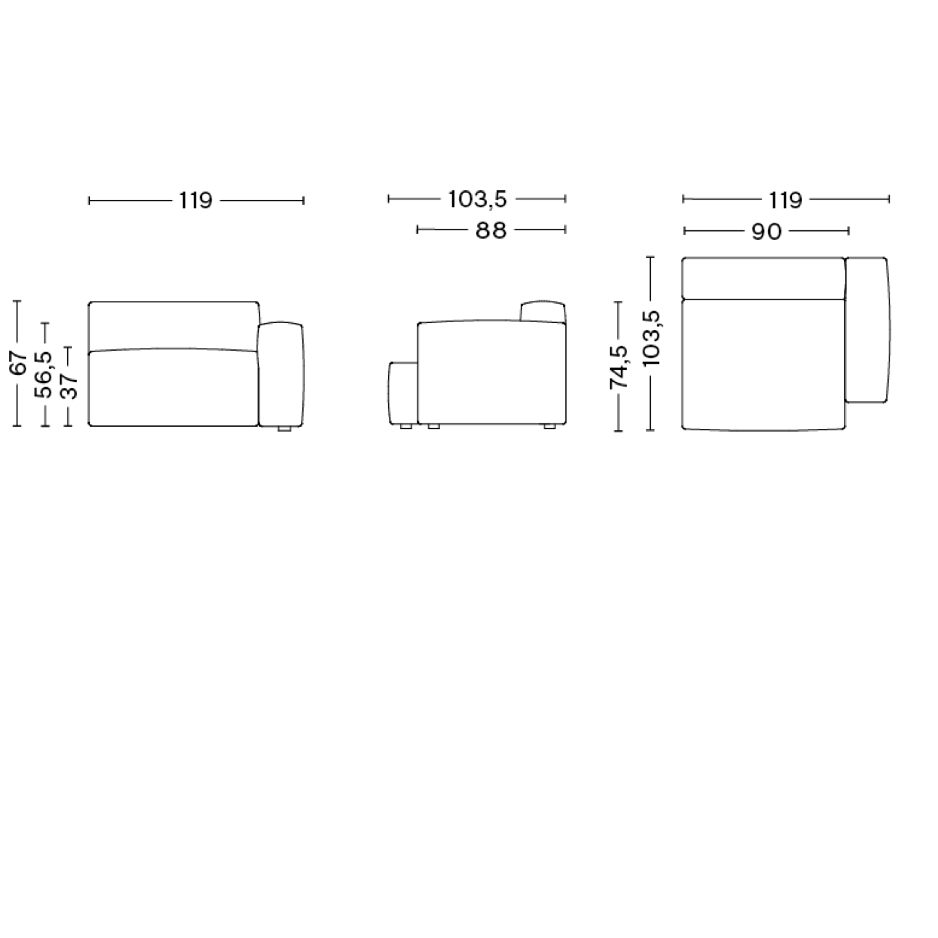 Mags Soft Module S1965 Low Armrest /  Wide Right End