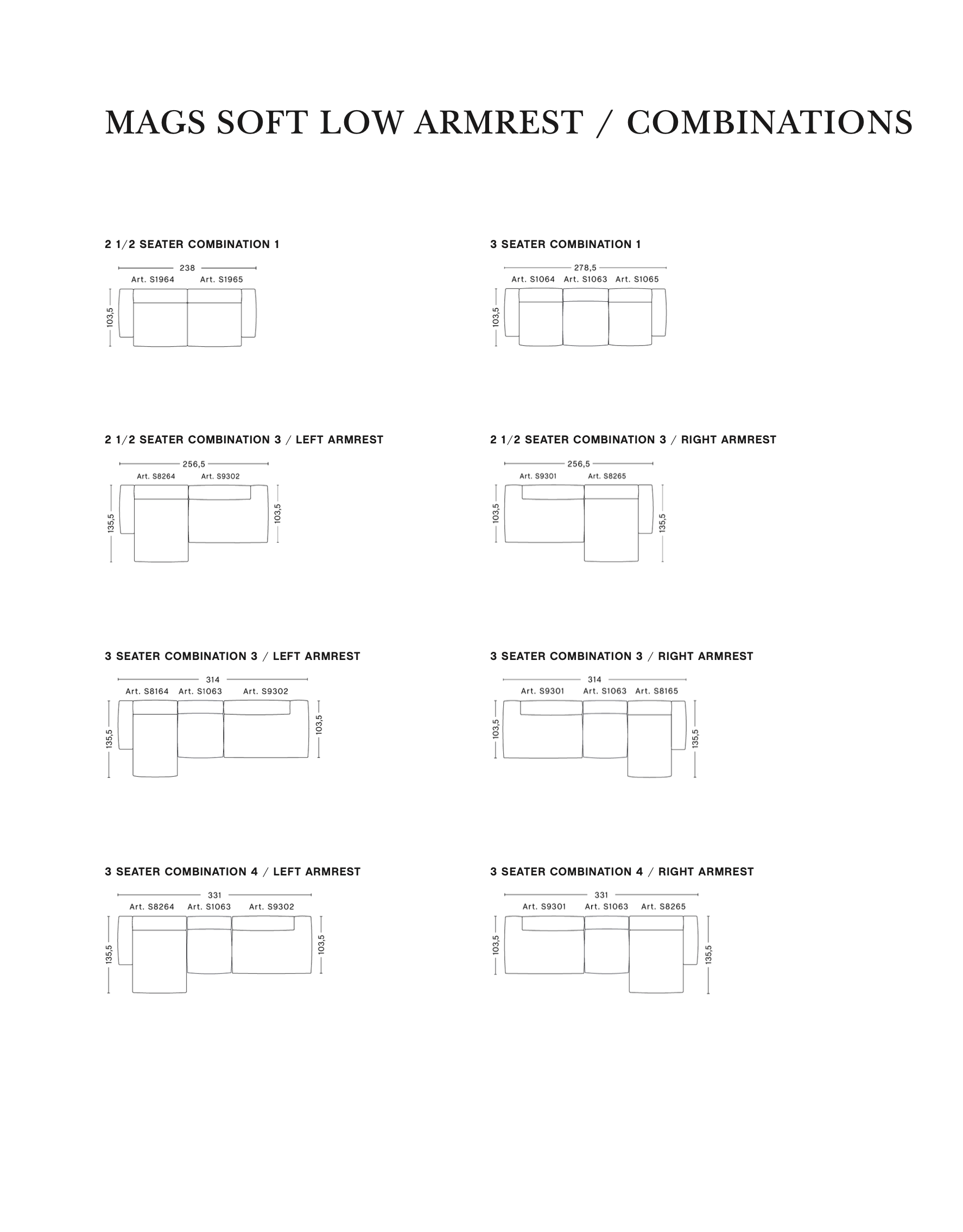 Mags Soft 3 Seater Combination 4 RIGHT armrest - Low Armrest