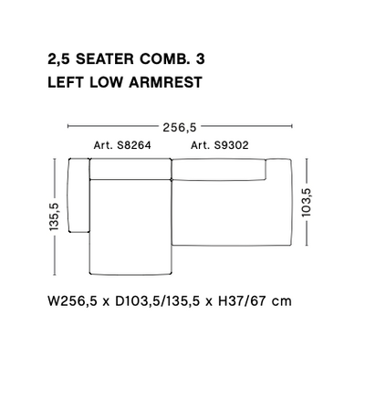 Mags Soft 2.5 Seater Combination 3 LEFT armrest - Low Armrest