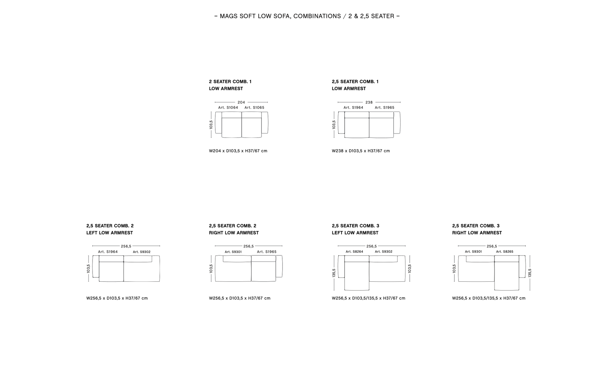 Mags Soft 2.5 Seater Combination 3 LEFT armrest - Low Armrest