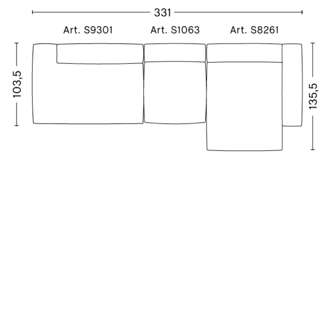 Mags Soft 3 Seater Combination 4 RIGHT armrest