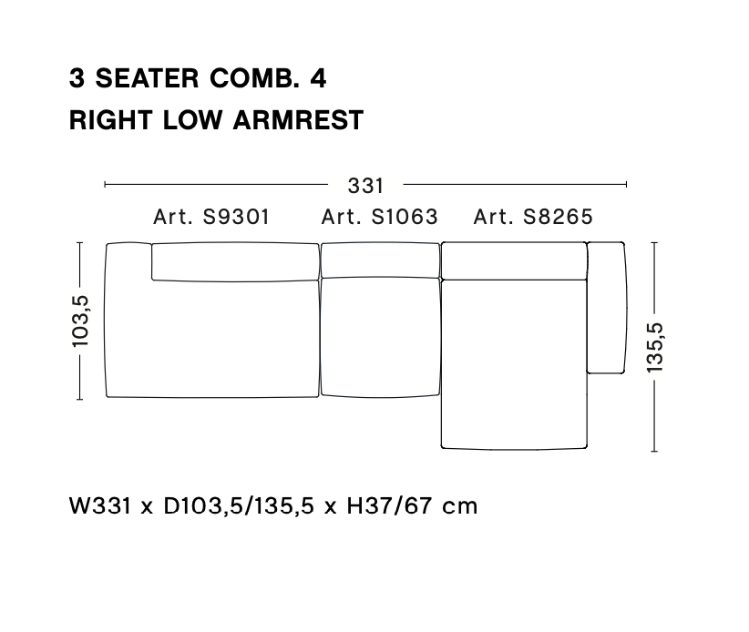 Mags Soft 3 Seater Combination 4 RIGHT armrest - Low Armrest